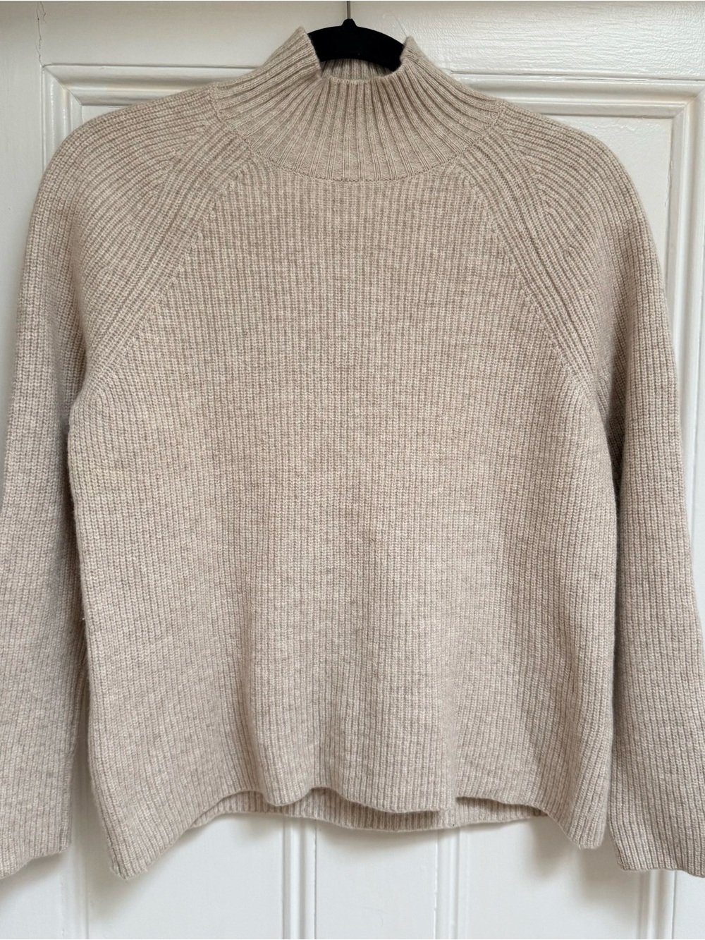 Boden Heathered Beige Ribbed Mock Neck Sweater, wool blend